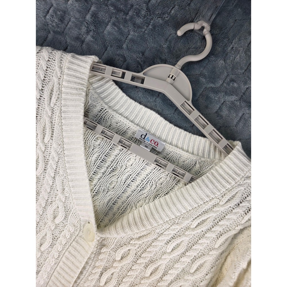 Denim & Co Cream Cable Knit Longline Button Front Cardigan Sweater 3X Pockets